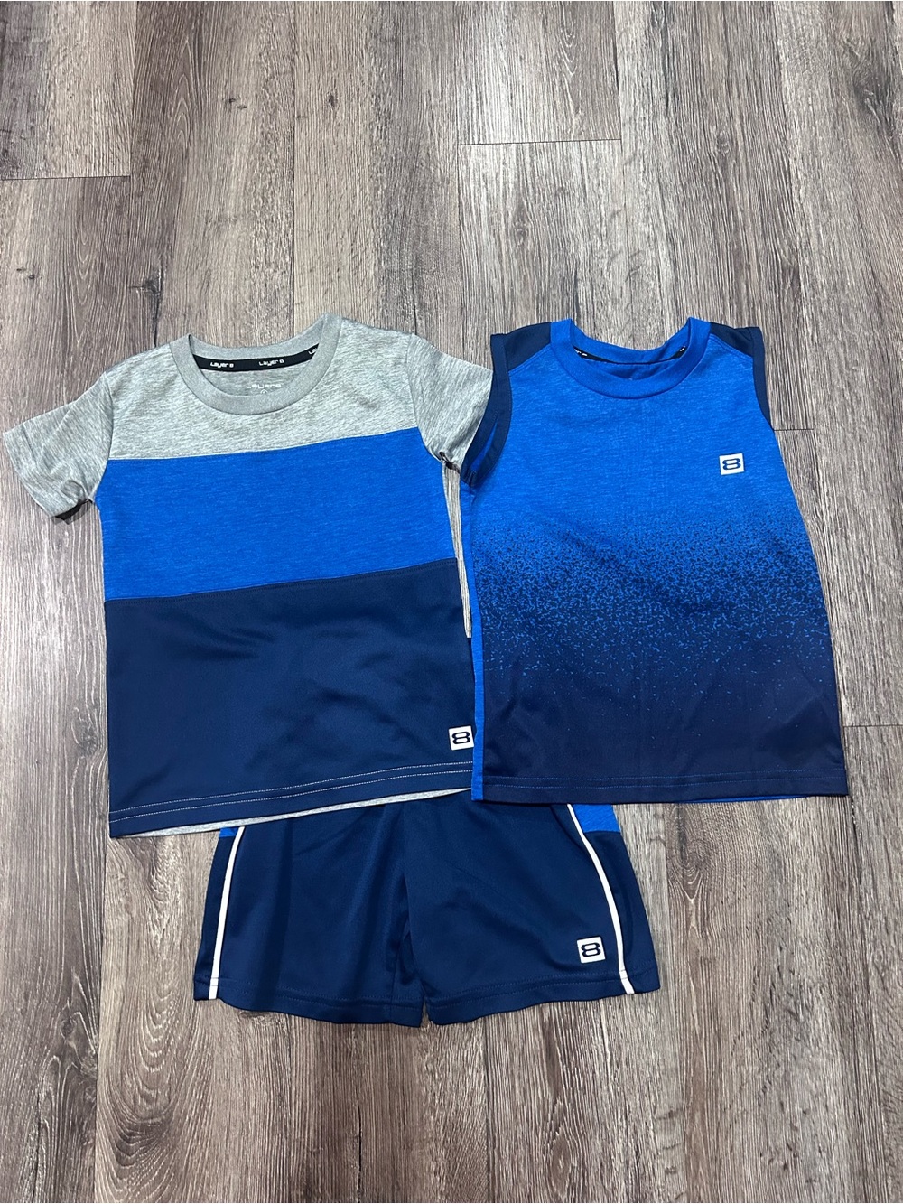 Layer 8 Blue & Gray Boys Athletic Tee and Tank Set with Navy Shorts
